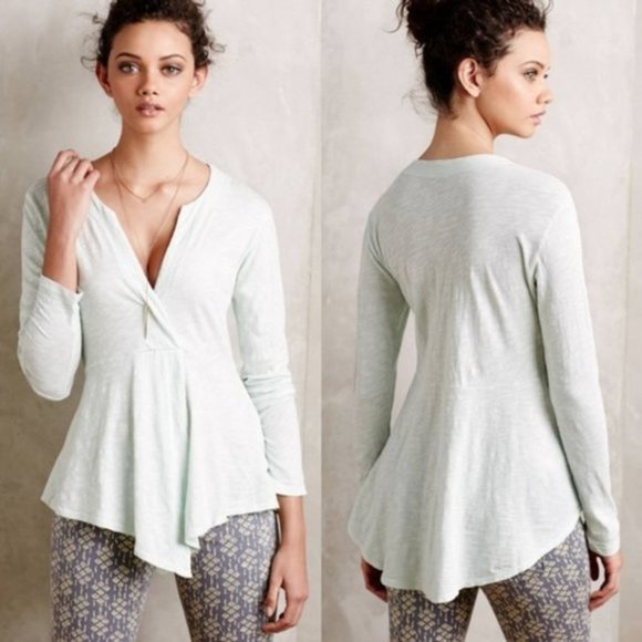 Anthropologie Tops - Anthropologie Left of Center • Mint Green Surplice Waterfall Hem Tunic | Size M